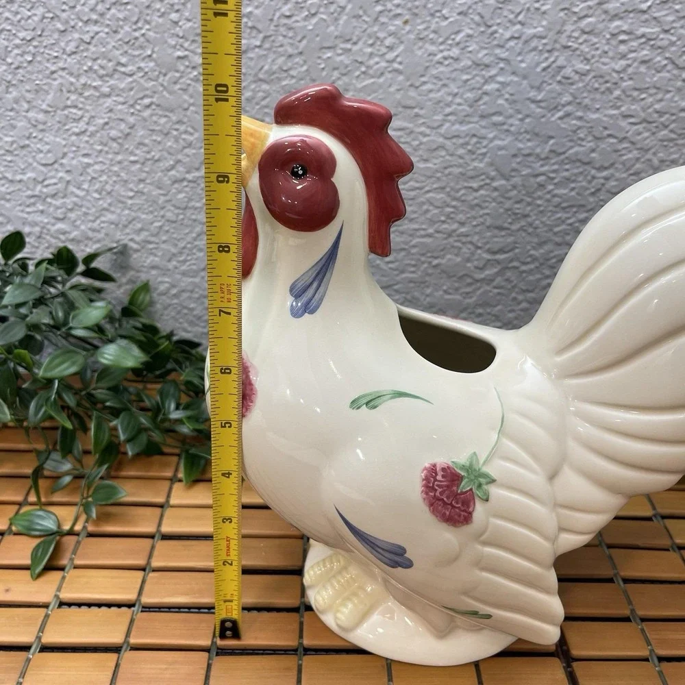 Vintage Lenox Poppies on Blue Barnyard Collection Rooster Pitcher Ceramic Large